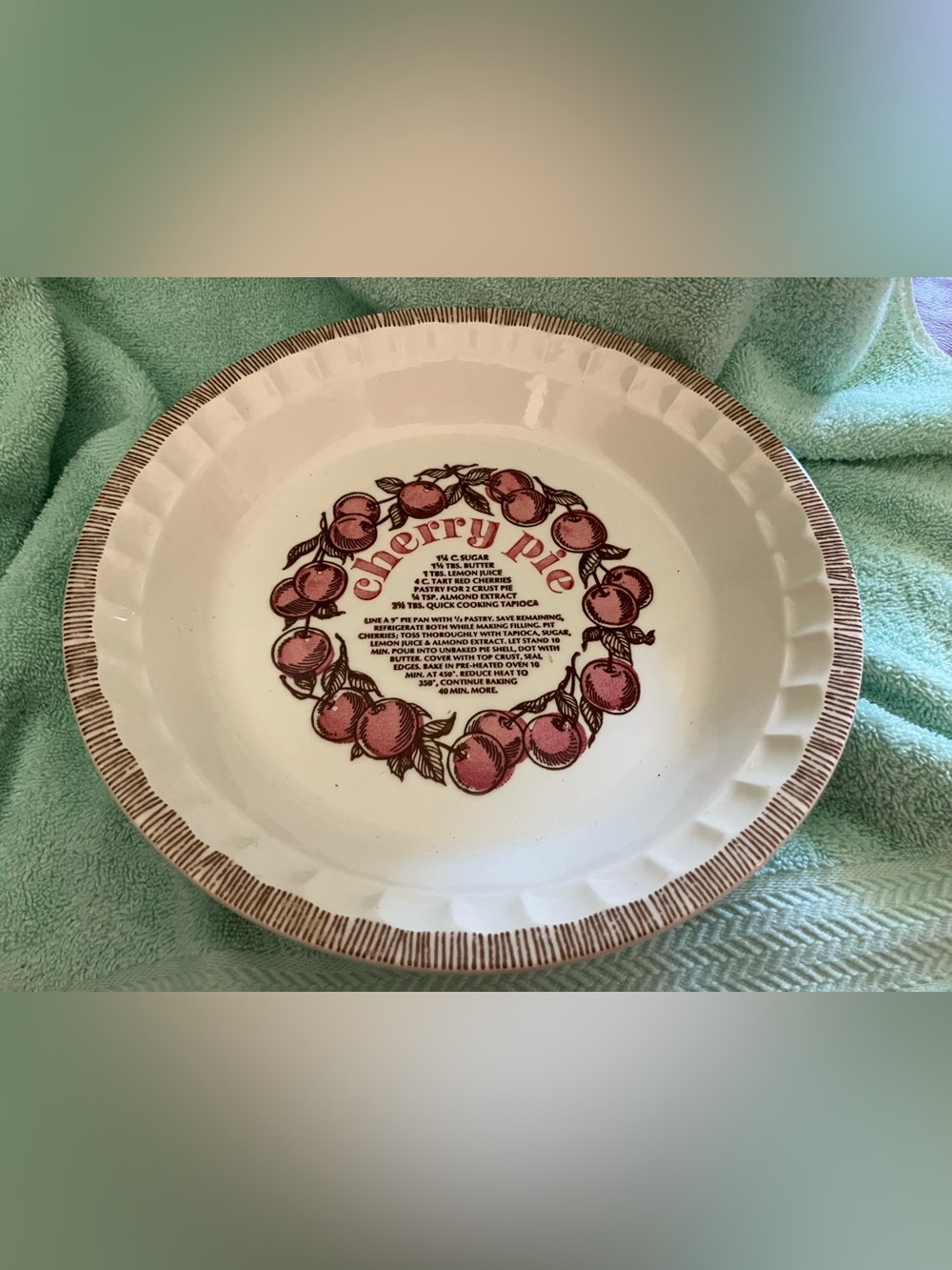 Cherry Pie Ceramic Dish Plate 1983 Royal China Country Harvest USA Vintage 80's